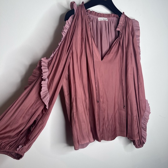 ULLA JOHNSON Women’s Britt Ruffled Cold Shoulder  Blouse In Clay Size 8 - Picture 3 of 7